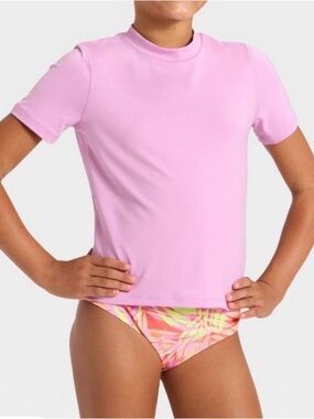 Cat & Jack Pink Short Sleeve Girls' Rashguard Swim Top